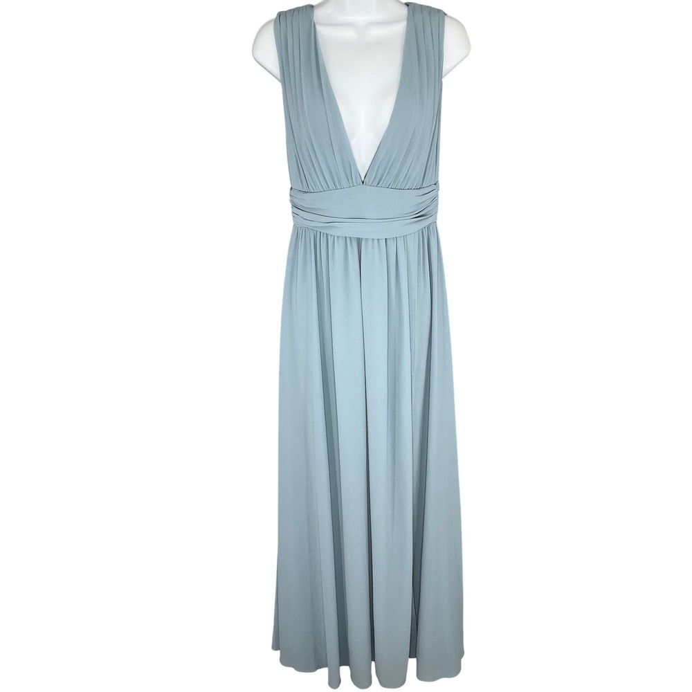 Lulu's Dusty Blue Plunging V-Neck Maxi Dress
